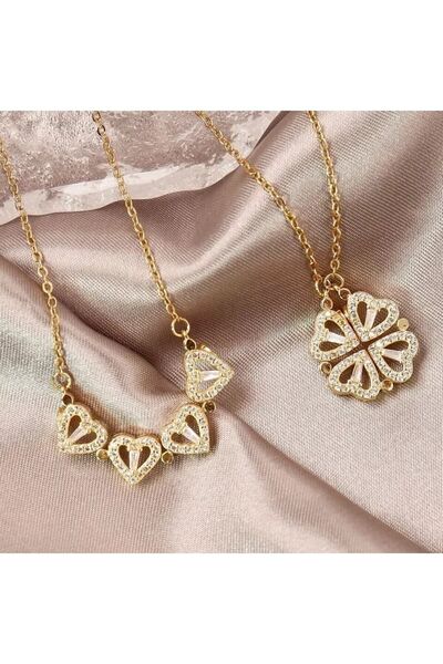 stainles steel Nesly Accessories Mıknatıslı Açılır Yonca Şans Kolye Aşk Kolye Çelik Kolye