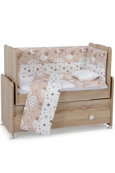 Aktehome Starry and Cloudy Baby Sleeping Set 7 pieces 50x100 White - Light Salmon