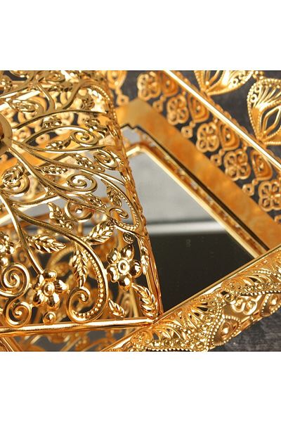 Leila Mirrored Gold Round Sugar Bowl & Cookie Bowl & Chocolate & Turkish Delight Bowl