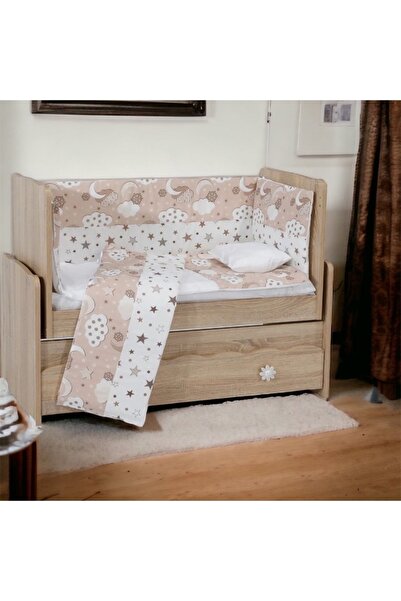 Aktehome Starry and Cloudy Baby Sleeping Set 7 pieces 50x100 White - Light Salmon