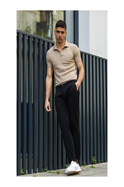 More Black Black Polo Neck 100% Knitwear T-Shirt - Classic, Casual, Regular Fit