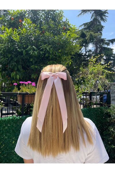 BUGU مشبك مشبك على شكل فيونكة مزدوج الطبقات من الساتان الوردي من Bu&gu