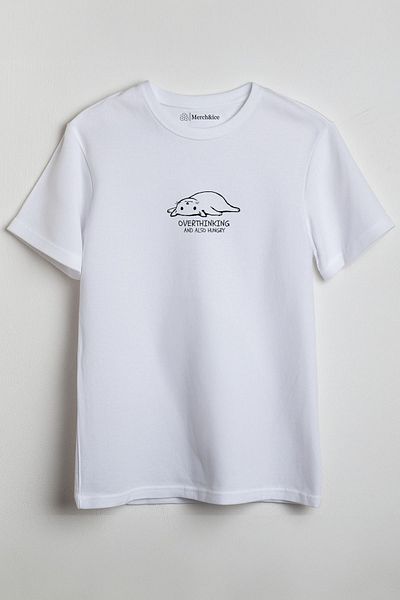 SM Satranç Medya Μπλουζάκι Unisex με μοτίβο γάτας - "Overthinking, Also Hungry"