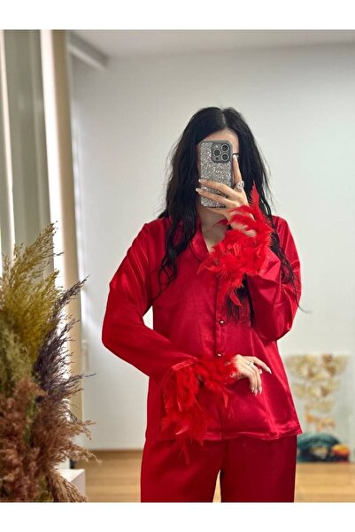 SATTENS Set Pijama Satin - Maneci Otriş Pene