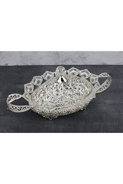 Leila Aynalı Gümüş Oval Gondol Şekerlik & Kurabiyelik & Çikolatalık & Lokumluk