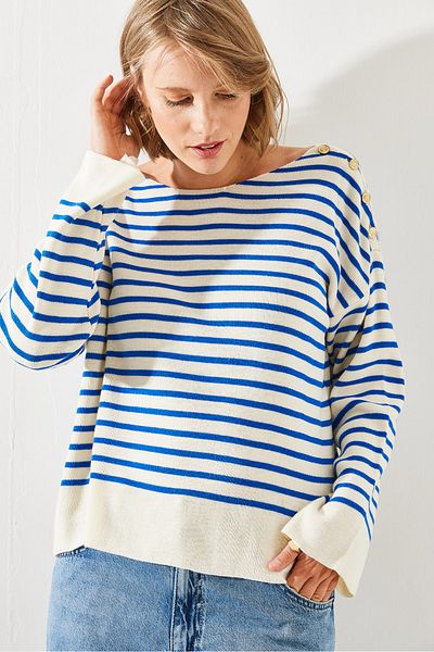 Bianco Lucci Striped Shoulder Buttoned Women's Sweater - 20247511