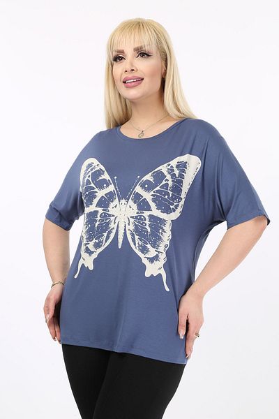 modayız Butterfly Printed Stoned Large Size Tshirt 37b-2096