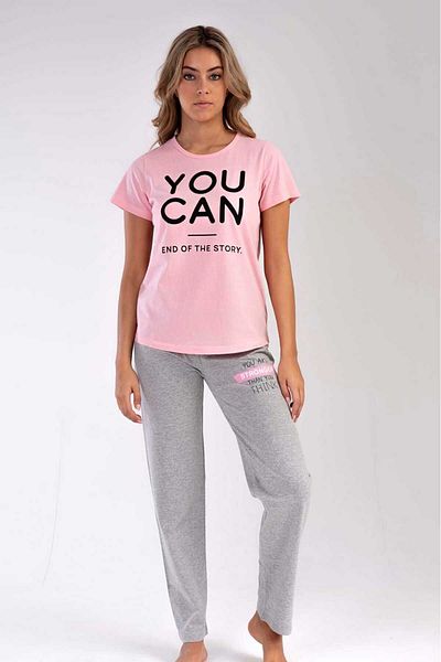 New Pajamas Powder Colored Women's Single Jersey Pajama Set - Short Sleeve, Patterned Crew Neck, Oval Skirt