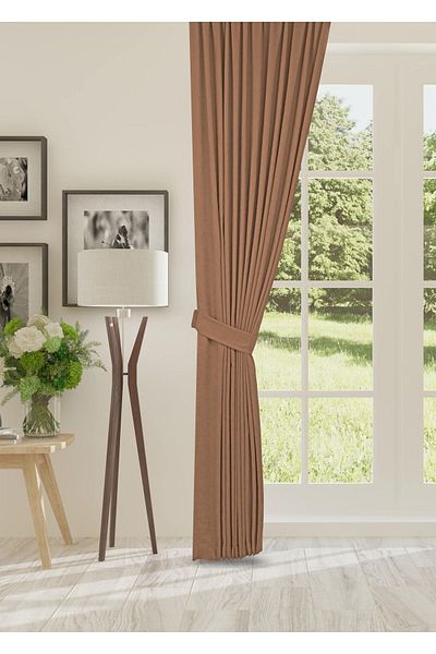 cheap's home Milky Brown Colored Honeycomb Textured Velvet - Pleated Background Curtain (1 x 2.5)