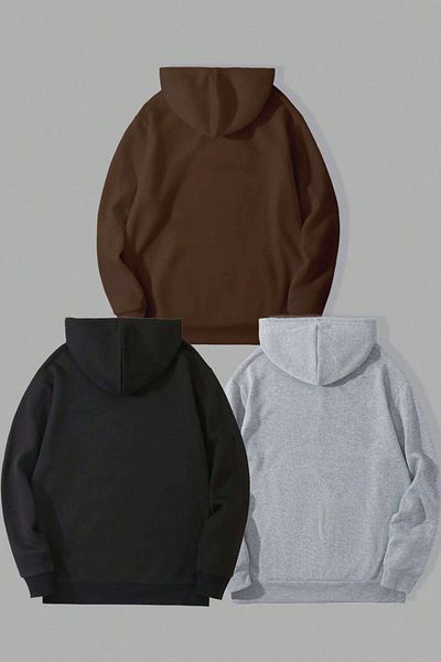MODAGEN Φούτερ Unisex Oversize με κουκούλα - Σετ 3, Καφέ Μαύρο Γκρι