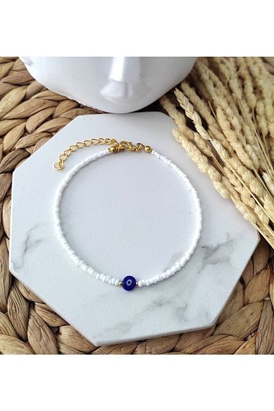 HALHALMILL White Evil Eye Beaded Anklet