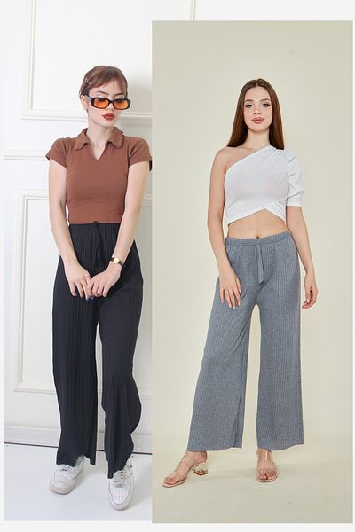 Rudaconcept Black-Fume 2 buc. Pantaloni de pijama confortabili din velur - Set de 2 lenjerie de dormit confortabilă
