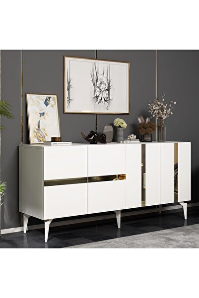 cantek dizayn Vaniact Konsol 4 Kapaklı Beyaz-altın