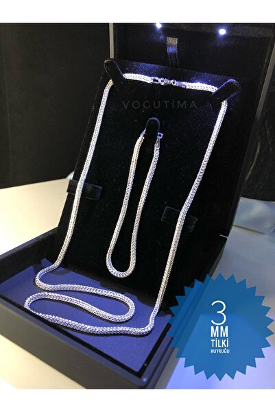 vogutima Erkek Kadın Gümüş Set - 3mm Tilki Kuyruğu Model Kolye Bileklik • Işı...