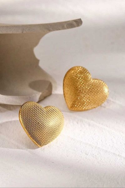 KYOLA DESİGN Gold Shiny Heart Patterned Women's Earrings