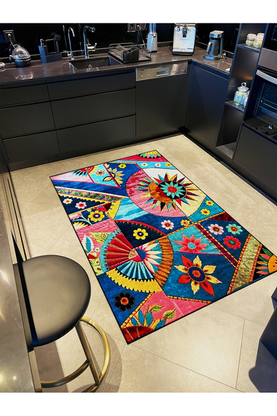 Rugs Modern Halı Mira Çok Renkli Patchwork Çiçek ve Şekiller Dokuma Taban Mod...