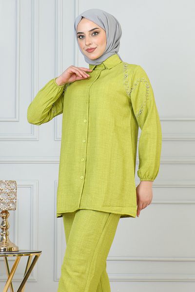 Moda Ebva Sofia Double Set with Elastic Sleeves-3871 Pistachio Green