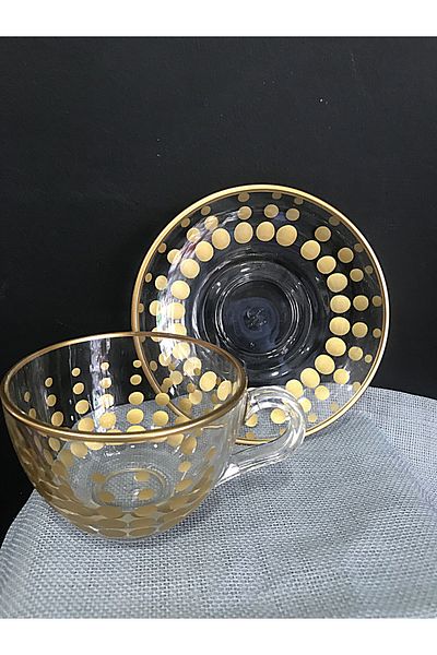 DECOSTYLE Gold Polka Dot Pasabahce Teacup - 2 Pieces