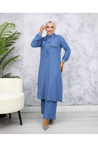 Moda Ebva Flar Detailed Double Hijab Set-3151 Baby Blue