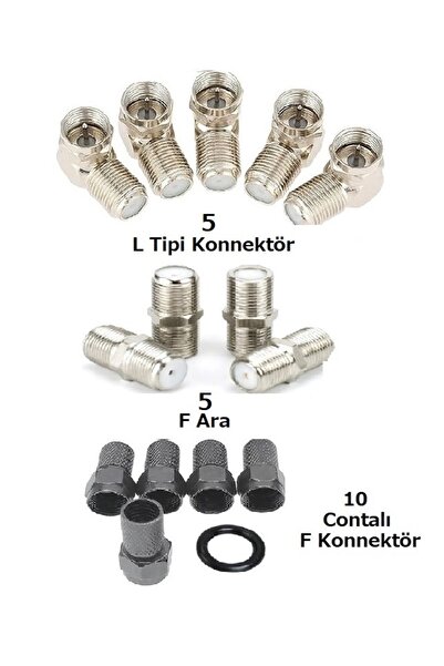 ANKTEK 5 Adet L Tipi Konnektör + 5 Adet F Ara + 10 Adet Contalı F Konnektör (...