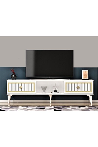 cantek dizayn 150 Cm Nil Tv Sehpası (alt Modül) Beyaz-altın