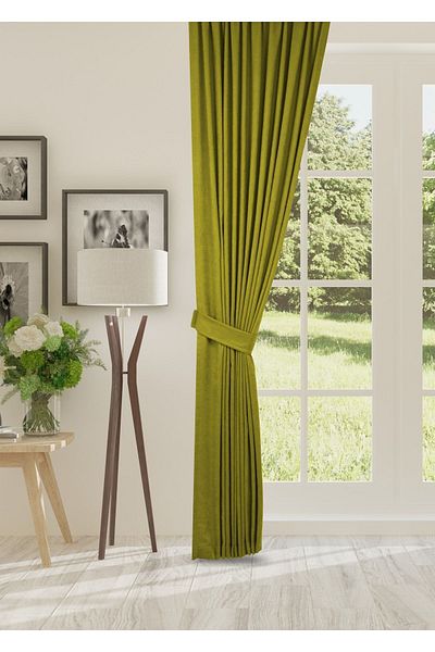 cheap's home Oil Green Honeycomb Textured Velvet - 1x2.5 Pleated Background Curtain