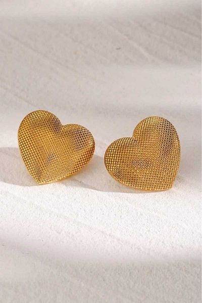 KYOLA DESİGN Gold Shiny Heart Patterned Women's Earrings