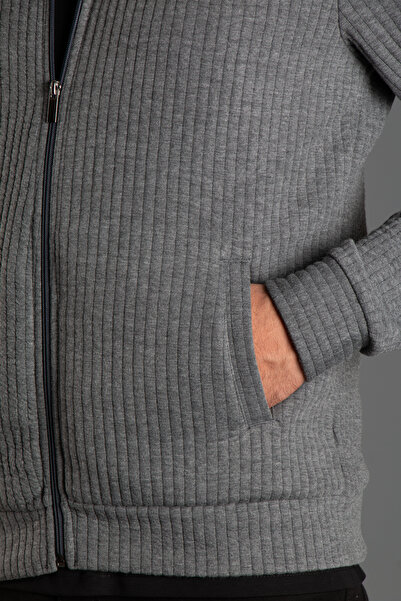 ZEKİ ÖZER Anthracite Fitted Men's Cardigan