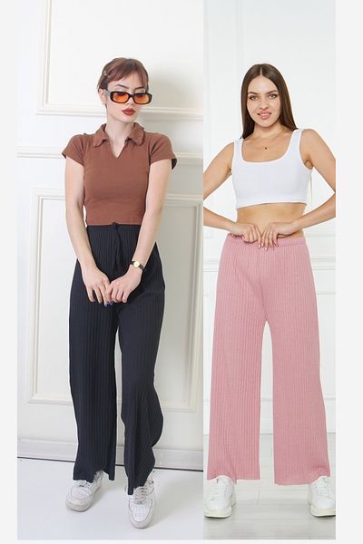 Rudaconcept 2 bucăți pantaloni de pijama confortabili din velur negru-roz - set de 2 pantaloni de pijama