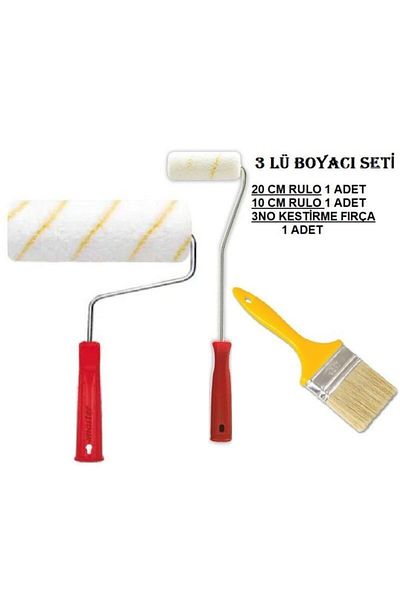 ÇELİKEL Painter's Set 3 Pieces 10cm Roller - 20cm Roller - 2No Shortcut Brush