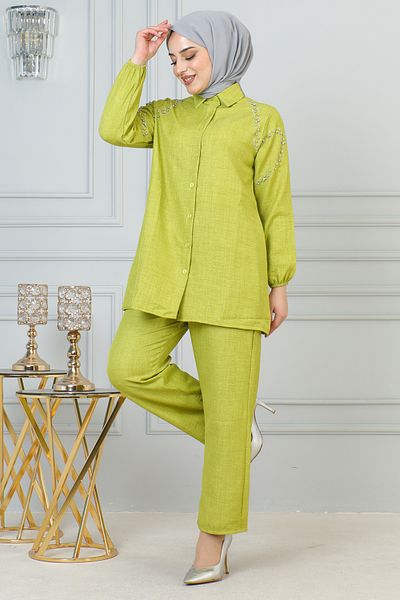 Moda Ebva Sofia Double Set with Elastic Sleeves-3871 Pistachio Green
