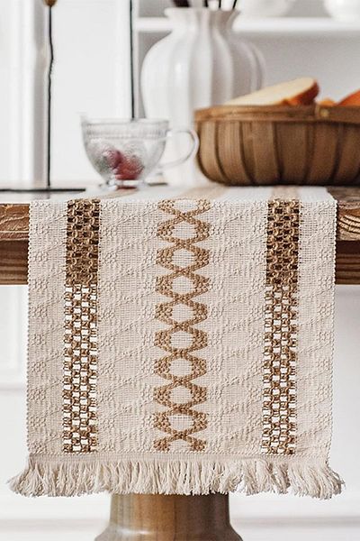 vivamaison Τραπεζομάντηλο 35x145 cm Cotton Lace Runner - Ανοιχτό καφέ και κρεμ