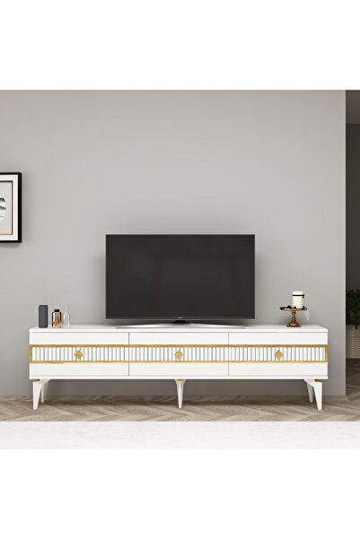 cantek dizayn NOVA TV SEHPASI (ALT MODÜL) BEYAZ-ALTIN