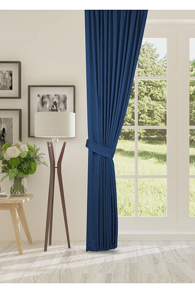 cheap's home Navy Blue Honeycomb Textured Velvet - 1x2.5 Pleated Background Curtain