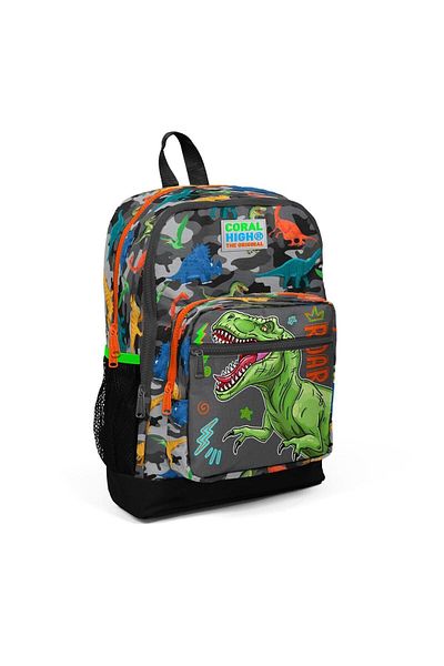 Yaygan Coral High Kids - 3-Piece Dinosaur Patterned Black Gray School Bag Set