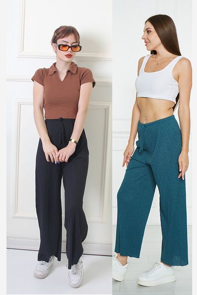 Rudaconcept 2 buc. Pantaloni de pijama confortabili din velur negru-ulei - Pantaloni de pijama confortabili din 2 piese