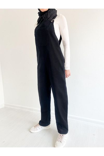 FREYA MODA Black Comfortable Cut - Jumpsuit with Front Kangaroo Pocket