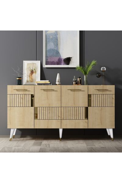 cantek dizayn MODDA KONSOL 4 KAPAKLI SAFİRMEŞE-ALTIN