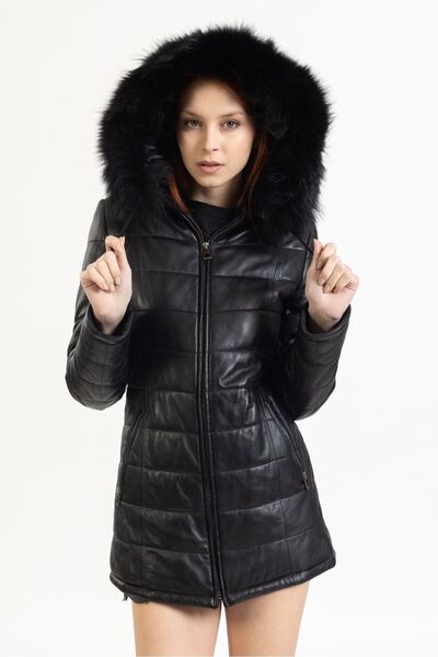 Derimosa Gest Kadın Şişme Kapüşonlu Deri Mont