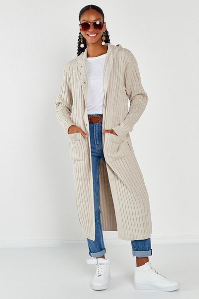 Hopoi Women's Long Corded Cardigan - Buttoned and Hooded