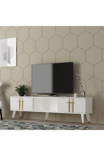 DEMONTE DECOR ASSEL TV SEHPASI (ALT MODÜL) BEYAZ-ALTIN
