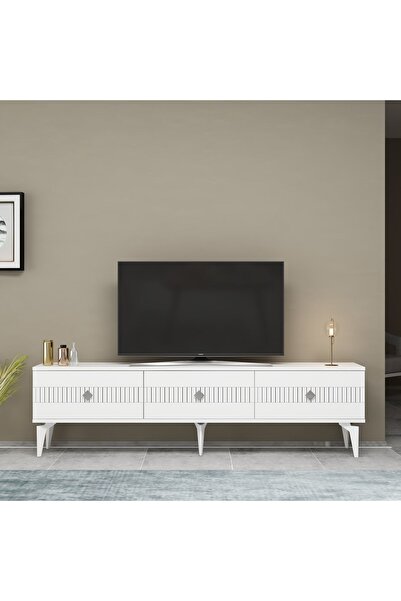DEMONTE DECOR MİDDAS 180 CM TV SEHPASI (ALT MODÜL) BEYAZ-GÜMÜŞ