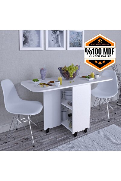 rafineritasarım Açılır Katlanır Oval Mutfak Yemek Masası Mdf