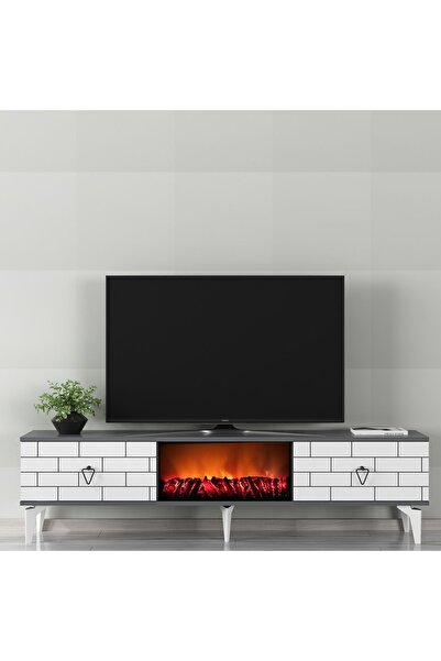 DEMONTE DECOR VARNA TV SEHPASI ŞÖMİNELİ (ALT MODÜL )ANTRASİT-BEYAZ