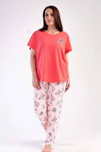New Pajamas طقم بيجامة نسائي من قماش جيرسيه قصير الأكمام مزين بنقشة زهور الرم...