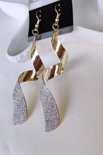 Aksesuar Curvy Glitter Long Dangle Earrings