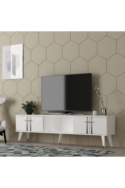DEMONTE DECOR ASSEL TV SEHPASI (ALT MODÜL) BEYAZ-GÜMÜŞ