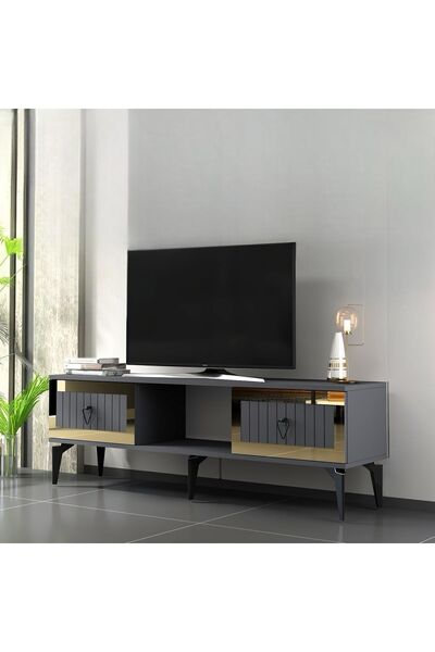 DEMONTE DECOR LİNDA TV SEHPASI (ALT MODÜL) ANTRASİT-ALTIN