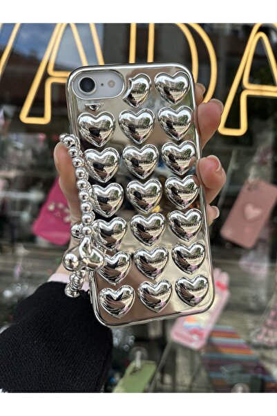 OVADA iPhone 7/8/ SE Uyumlu 3D Kalpli Metal Charmlı Premium Kılıf