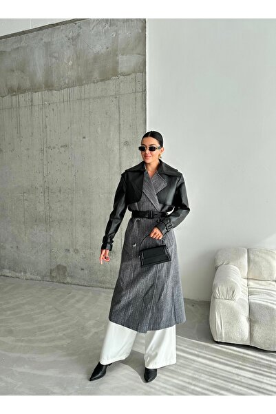 Laluvia Anthracite Long Coat - Full Sleeve Leather